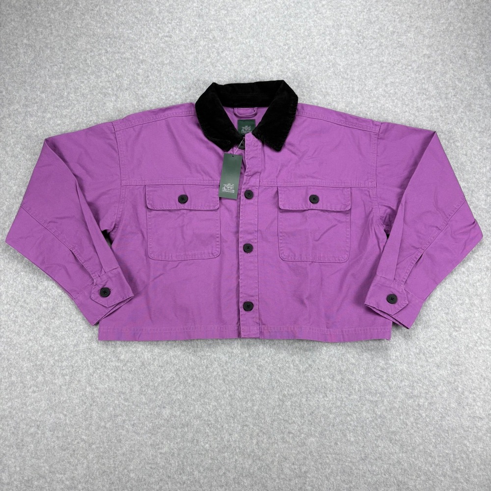 Wild Fable Canvas Jacket Women XS Purple Shacket Utility Corduroy Collar Cropped